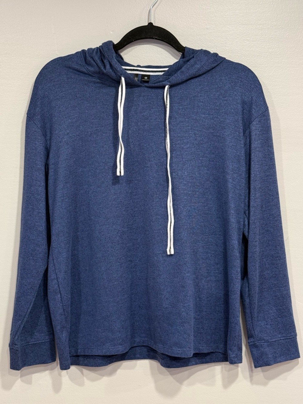 Kensie Navy Blue Hacci Hoodie Pullover Long Sleeve Sweatshirt Women's Large